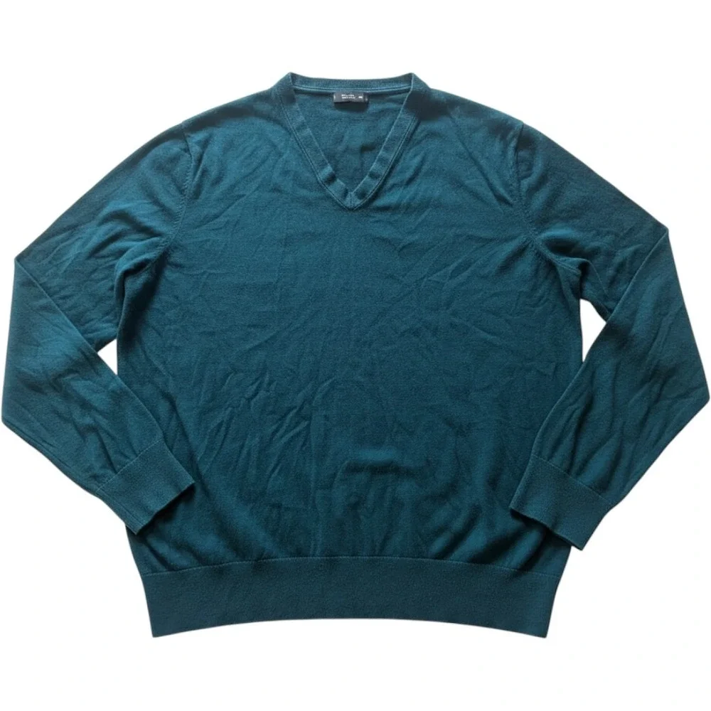 Banana Republic Silk Cotton Cashmere V-Neck Sweater Mens XL Teal Green Luxury